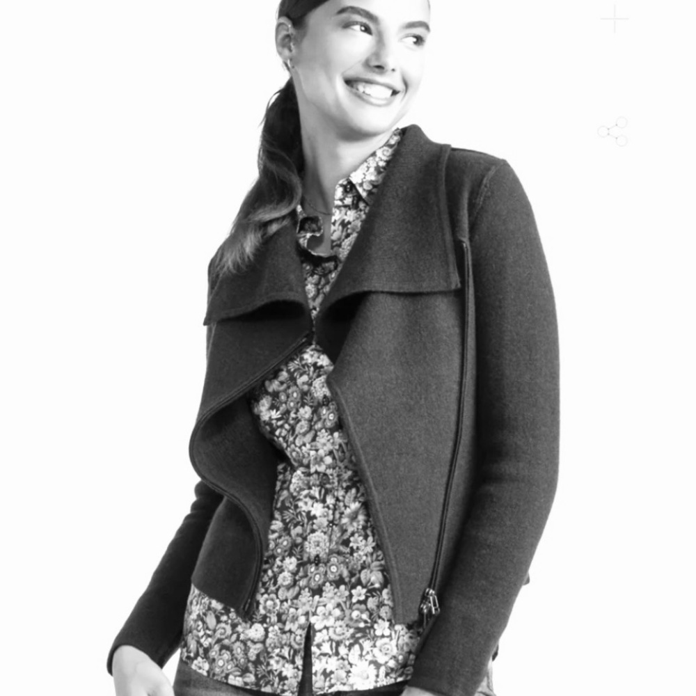 M. O. L. KNITS Margaret O'Leary Jacket Black/Gray Chevron Leather Trim